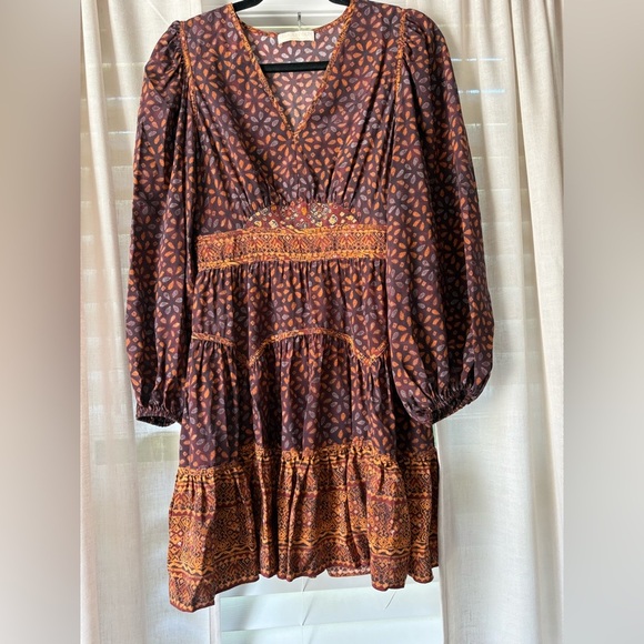 Ulla Johnson Hayana Silk Puff-Sleeve Mini Dress Boho Fall Print XS - Picture 2 of 6